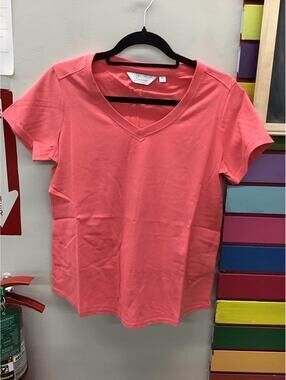 Encore Indian menzel womens short sleeve vneck tshirt size XS coral new from qvc